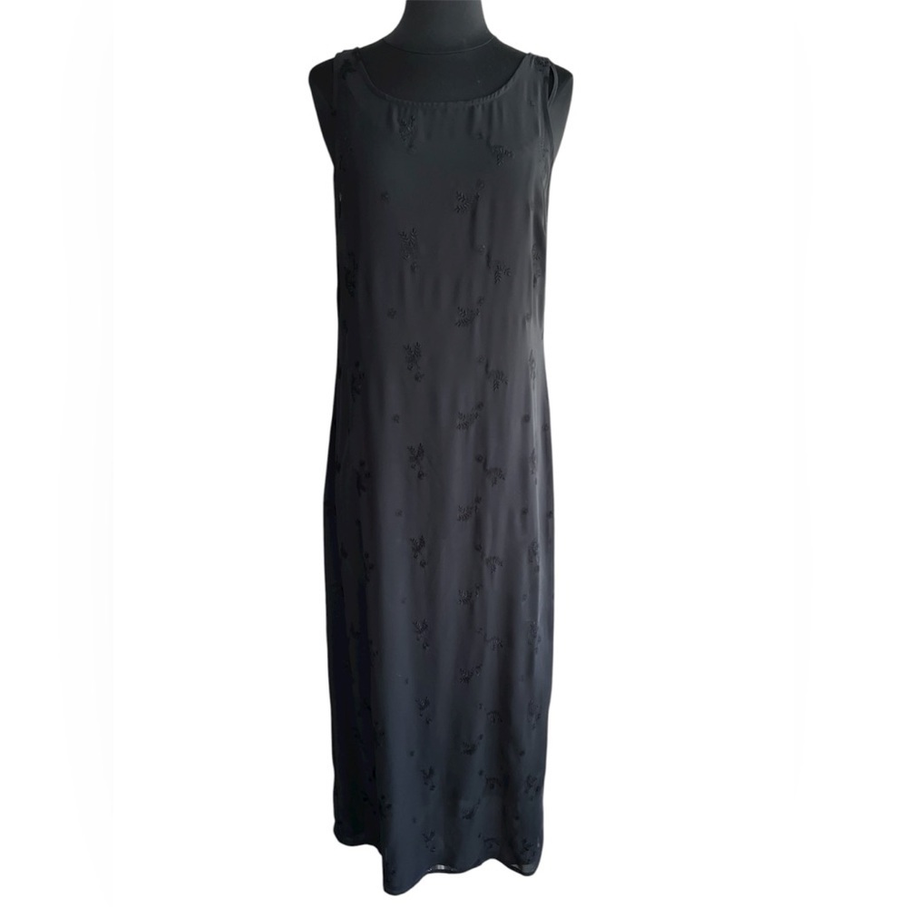 The Limited Vintage Y2K Black Embroidered Chiffon MIDI Dress Sleeveless Size 6